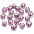 Faceted purple resin big hole charm beads with silver metal core for DIY bracelets - 14x9mm Hole 4.5mm / Light Purple