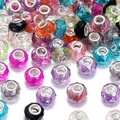 Faceted transparent resin large hole beads with silver metal core in assorted colors - 14x9mm Hole 4.5mm / Multicolor