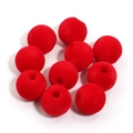 16mm bright red flocked round beads with velvety texture for DIY jewelry making and crafts - Diameter 16mm Hole 4.7mm / Red