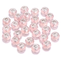 Faceted light pink resin large hole beads with silver core for DIY bracelet making - 14x9mm Hole 4.5mm / Light Pink
