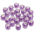 Faceted purple resin bead with silver metal core for DIY European style bracelets - 14x9mm Hole 4.5mm / Purple