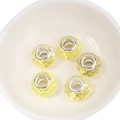 Set of five lemon yellow faceted resin beads with silver metal core for DIY bracelets - 14x9mm Hole 4.5mm / Yellow