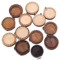Set of 12 vintage 25/30mm wooden pendant trays with carved patterns for DIY jewelry making - Wood Pendant Base - Random Mixed / 25mm