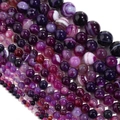 Perles rondes en agate à rayures violettes en plusieurs tailles pour bijoux DIY - Violet Rayé (9#)