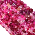Perles rondes en agate rayée fuchsia et rose pour bijoux DIY de différentes tailles - Rouge Rose Rayé (11#)
