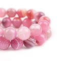 Perles rondes en agate à rayures roses pour bijoux DIY avec motifs naturels de soie blanche - Rose Rayé (13#)
