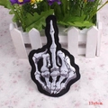 Skelett Mittelfinger Stickpatch in Schwarz und Silber, Größe 13x8cm für Punk Bekleidung - Großer Stil / Schwarz und Weiß (PE0835CT)
