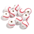 Sferische witte houten honkbal kralen met rode stikpatronen voor DIY sieraden maken - Honkbalpatroon