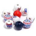 Perles en bois thème drapeau USA rouge blanc bleu avec imprimés Freedom pour bijoux - 16mm (Trou 4.3mm) / Série Fête de l'Indépendance