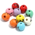 Perles rondes en érable colorées avec motif papillon pour la création de bijoux DIY - 16mm (Trou 4.3mm) / Série Papillons
