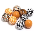Lot de 10 perles en bois avec motifs animaux léopard et zèbre pour bijoux DIY - 16mm (Trou 4.3mm) / Série Rayures de Tigre