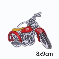 8x9cm motorcycle embroidery patch with red and yellow details for DIY clothing - Red Yellow White Grey Motorcycle (PE0940CT)