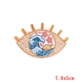 Punk eye embroidered patch with wave and sun motif for DIY clothing decor, 7.8x5cm size - Eyeball Wave (PE6628CT) / Hot Melt Adhesive Patch / PE6628CT