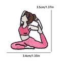 Pink cartoon yoga girl embroidery patch with size measurements 3.5cm by 3.4cm - Sitting Stretch (PE16357CT)
