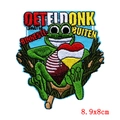 Cartoon frog embroidery patch with Oeteldonk heart, 8.9x8cm iron on applique - Heart Hugging Frog Style (PE4981CT)
