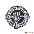 Close-up of vintage punk motorcycle patch with skeleton hands and wrench embroidery - Bone Wrench (PE4728CT)