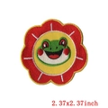 Detail view of 2.37 inch cartoon frog embroidery patch with red and yellow flower border - Flower Border Smiley Frog Style (PE4918CT)