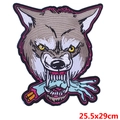 Écusson brodé punk tête de loup avec main bleue, étiquette de dos 25,5x29cm - Style Loup Mordant la Main (DB0229CT)