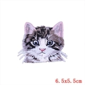 Embroidered grey cat head patch with blue eyes and pink nose, size 6.5x5.5cm - White Grey Brown Cat Head (PE1680CT)