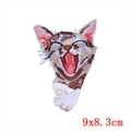 Embroidered cat patch featuring an open-mouthed yawning kitty design, 9x8.3cm - Laughing Tabby Cat (PE1688CT)