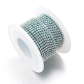 Silver multi-row crystal rhinestone chain on a white spool for DIY jewelry crafts - Lake Blue White