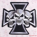 Large punk skull and cross embroidered patch, 19.5x19.5cm iron-on silver thread applique - Iron Cross Skull Style (DB0007CT)