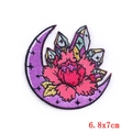 Embroidered ocean wave patch with purple crescent moon, red peony flower and crystals - Purple Crescent Peony Style (PE5456CT)