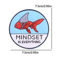 Round whale and goldfish embroidery patch with Mindset is Everything quote 7.5cm - Motivational Goldfish Shark Fin Style (PE10334CT)