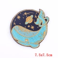 Blue whale with gold stars embroidery patch, 7.5x7.5cm round iron-on sticker for DIY clothes - Starry Sky Whale Round Style (PE5516CT)