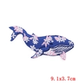 Blue whale embroidery patch with pink floral pattern for DIY clothing decoration - Floral Blue Whale Style (PE5854CT)