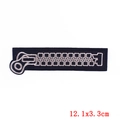 Toppa ricamata rettangolare nera con motivo zip per decorazione vestiti, 12,1x3,3cm - Stile di Cerniera Grigio Argento (PE5696CT)