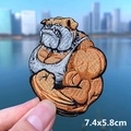 Detailed bulldog embroidery patch with muscle lines and size dimensions 7.4x5.8cm - Muscle Bulldog White Vest Style (PE5806CT)