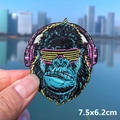 Macro detail of gorilla embroidery patch with headphones and sunglasses 7.5x6.2cm size - DJ Headphone Gorilla (PE5811CT)