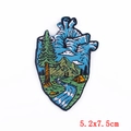 Adventure scenery heart-shaped embroidery patch with mountain and tent, size 5.2x7.5cm - Camping Heart Style (PE5905CT) / 5.2x7.5cm