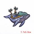 Macro detail of whale camping embroidery patch with precise stitching and dimensions - 7.7x5.8cm