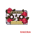 Detail of vintage cassette and red rose embroidery patch with Memories text - Vintage Rose Cassette Style (PE7931CT)