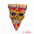 Punk style pizza slice embroidery patch with skull and mushroom design, size 5.5x8cm - Grotesque Skeleton Pizza Style (PE6065CT)
