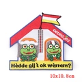 Cartoon frog embroidery patch with house shape and Dutch carnival text 10x10.8cm - House Shape Frog Couple Style (PE5066CT)