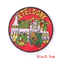 Oeteldonk carnival patch with green frog musicians and castle embroidery 8.5cm - Castle Band Frog Style (PE5068CT)