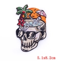 Skull vacation embroidery patch with tropical palm trees and sunset, 5.1x8.2cm size - Vacation Skull Style (PE5816CT) / 5.1x8.2cm