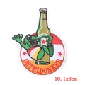Embroidered frog patch with beer bottle and Oeteldonker text for carnival costumes - Beer Bottle Hugging Frog Style (PE5075CT)