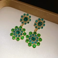 Pendientes circulares vintage chapados en oro con diamantes de imitación verdes y azules - Pendientes / Verde