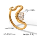 Close-up of gold wave stainless steel ring with oval zirconia and 1.65cm inner diameter - Size 6 / Irregular Open Wave Style (HC-R30753)
