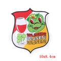 Cartoon frog embroidery patch with wine glass and WIJNEN text, 10x8.4cm variant - Wine Shield Frog Style (PE5078CT)