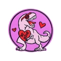 Punk dinosaur embroidered patch with BE MINE heart for DIY clothing and t-shirt decor - Pink Heart Dinosaur (PE7556CT)