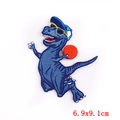 Blue dinosaur basketball embroidery patch for DIY clothing measures 6.9x9.1cm - Basketball Dinosaur (PE6159CT)