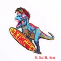 Punk dinosaur embroidery patch with sunglasses and surfboard for DIY clothing decor - Surfing Dinosaur (PE6187CT)