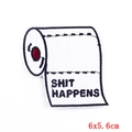Macro detail of Shit Happens embroidered toilet paper patch with red stitching 6x5.6cm - Shit Happens Roll (PE6358CT) / Self-Adhesive