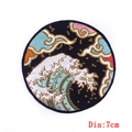 Patch brodé de 7cm avec motif de vague japonaise classique et envers adhésif - Style Vague Ukiyo-e(PE6161CT) / 7cm de Diamètre