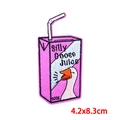 Detailed embroidery of purple goose juice box patch with dimensions 4.2x8.3cm - Silly Goose Juice Carton (PE9687CT)